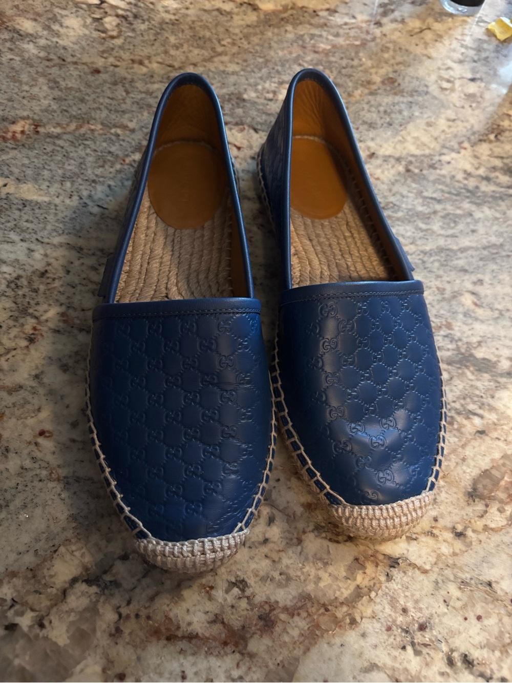 Gucci Navy Blue Leather Espadrille Flats
